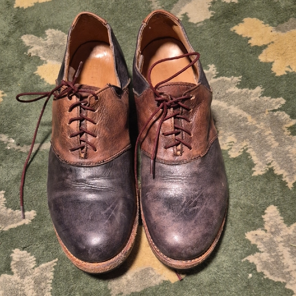 Bed Stu Two-Tone Leather Derby Shoes in Brown and Black